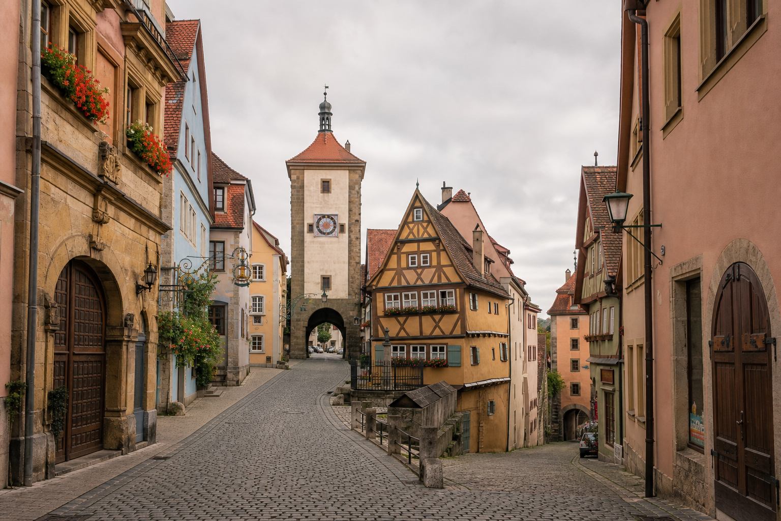 Historische Gasse mit Sandsteinfassaden in Franken